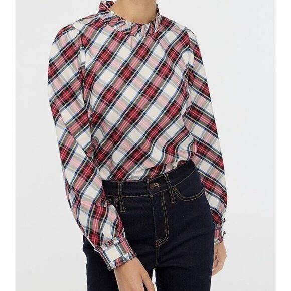 J. Crew Factory Cotton-blend poplin ruffleneck top Womens Size Small - Picture 1 of 11